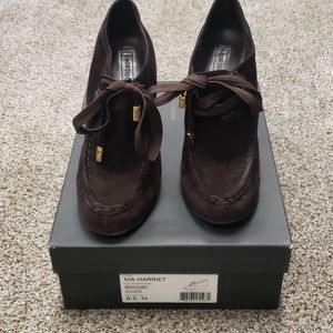 BCBG MAXAZRIA Harriet brown suede wedge bootie 8.5